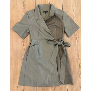 Miou Muse Taupe Faux Leather Wrap‎ Dress Pockets Large